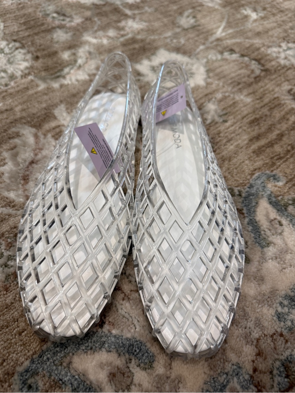 TOP Moda Clear Jelly Diamond Lattice Slingback Flats